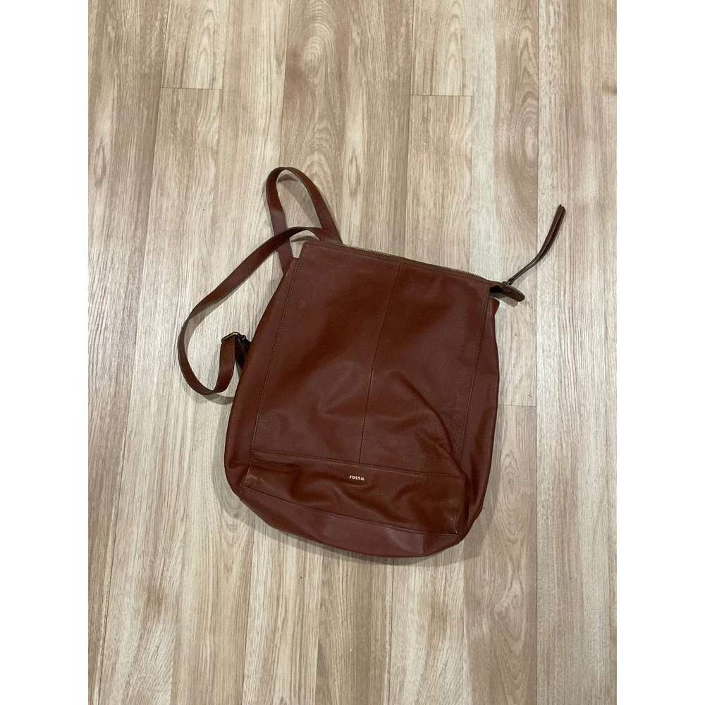 Fossil Elina Convertible Backpack Cognac Brown Pebbled Leather Shoulder Bag